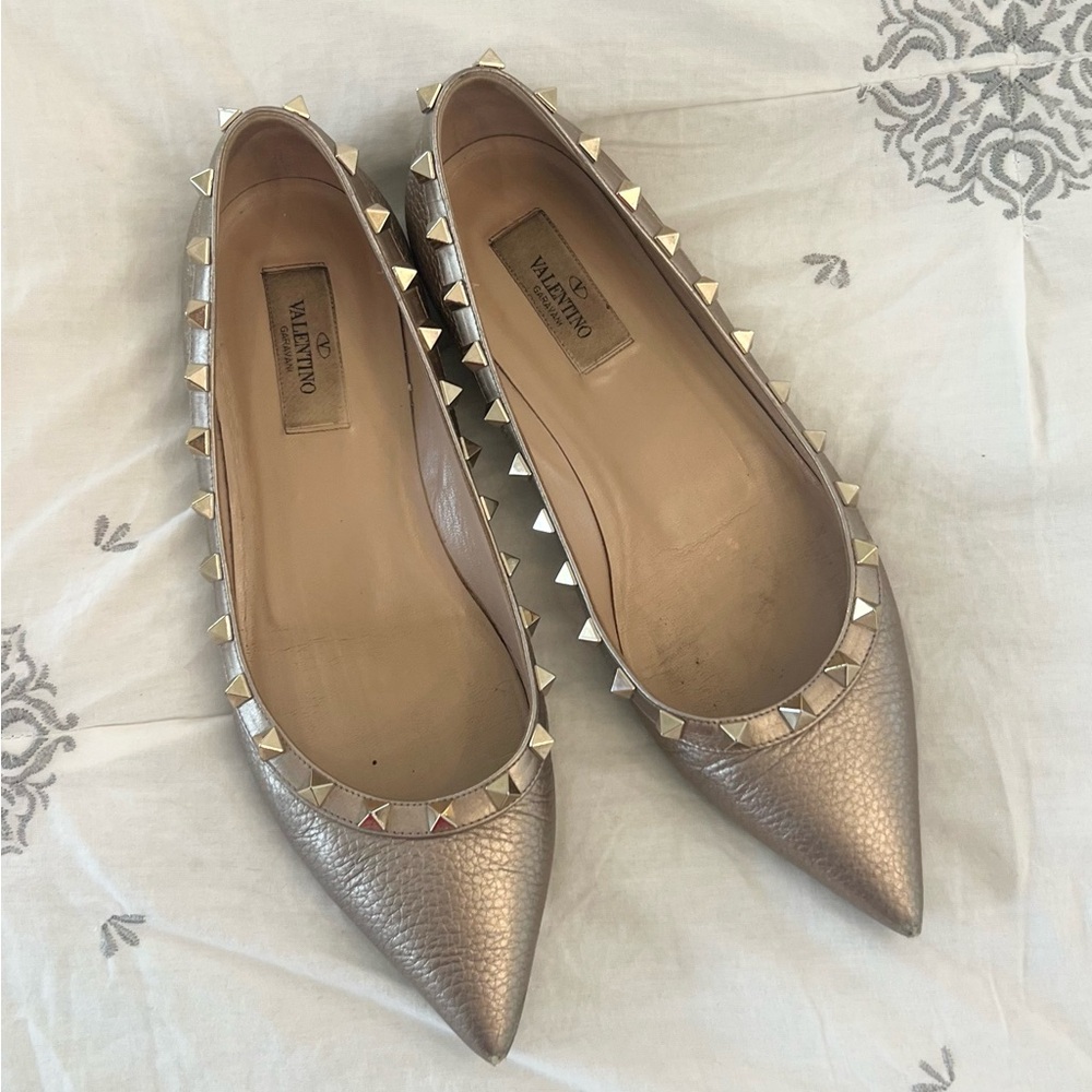 Metallic Valentino Ballet Rockstud Flats 38